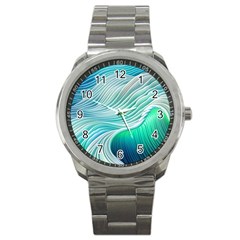 Pastel Abstract Waves Pattern Sport Metal Watch by GardenOfOphir