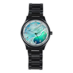 Pastel Abstract Waves Pattern Stainless Steel Round Watch by GardenOfOphir