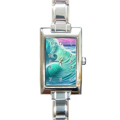 Pink Sky Blue Ocean Waves Rectangle Italian Charm Watch by GardenOfOphir