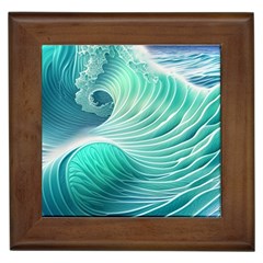 Pink Sky Blue Ocean Waves Framed Tile by GardenOfOphir