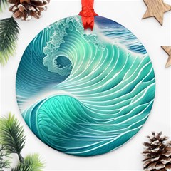 Pink Sky Blue Ocean Waves Ornament (round) by GardenOfOphir