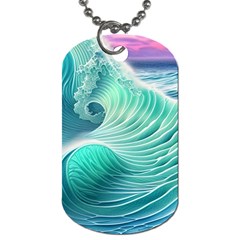 Pink Sky Blue Ocean Waves Dog Tag (two Sides) by GardenOfOphir