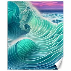 Pink Sky Blue Ocean Waves Canvas 16  X 20  by GardenOfOphir