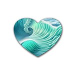 Pink Sky Blue Ocean Waves Rubber Heart Coaster (4 pack) Front