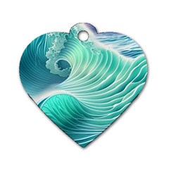 Pink Sky Blue Ocean Waves Dog Tag Heart (one Side) by GardenOfOphir