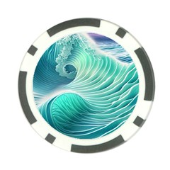 Pink Sky Blue Ocean Waves Poker Chip Card Guard by GardenOfOphir