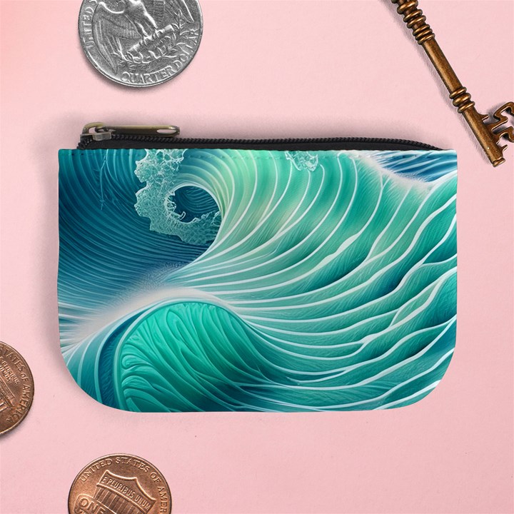 Pink Sky Blue Ocean Waves Mini Coin Purse