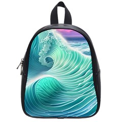 Pink Sky Blue Ocean Waves School Bag (small) by GardenOfOphir