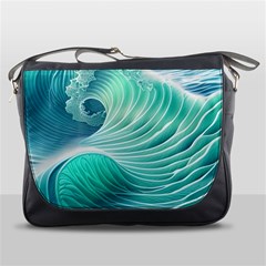 Pink Sky Blue Ocean Waves Messenger Bag by GardenOfOphir