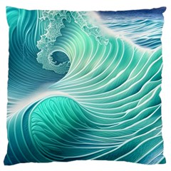 Pink Sky Blue Ocean Waves Large Cushion Case (one Side) by GardenOfOphir