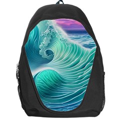 Pink Sky Blue Ocean Waves Backpack Bag by GardenOfOphir