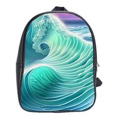 Pink Sky Blue Ocean Waves School Bag (xl) by GardenOfOphir