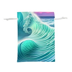 Pink Sky Blue Ocean Waves Lightweight Drawstring Pouch (m) by GardenOfOphir