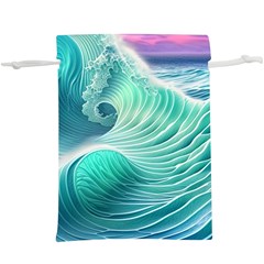 Pink Sky Blue Ocean Waves Lightweight Drawstring Pouch (xl) by GardenOfOphir