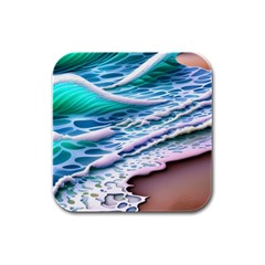 Shore Blue Ocean Waves Rubber Square Coaster (4 Pack) by GardenOfOphir