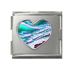 Shore Blue Ocean Waves Mega Link Heart Italian Charm (18mm)