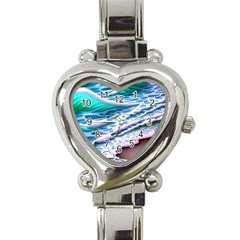 Shore Blue Ocean Waves Heart Italian Charm Watch by GardenOfOphir