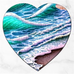 Shore Blue Ocean Waves Jigsaw Puzzle (heart) by GardenOfOphir