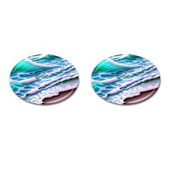 Shore Blue Ocean Waves Cufflinks (oval) by GardenOfOphir