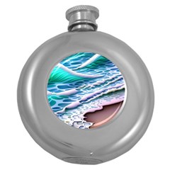 Shore Blue Ocean Waves Round Hip Flask (5 Oz) by GardenOfOphir