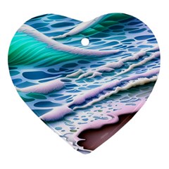 Shore Blue Ocean Waves Heart Ornament (two Sides) by GardenOfOphir