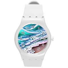 Shore Blue Ocean Waves Round Plastic Sport Watch (m) by GardenOfOphir