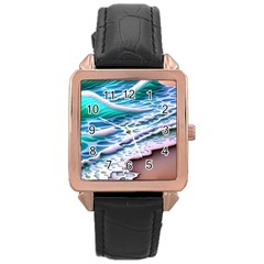 Shore Blue Ocean Waves Rose Gold Leather Watch  by GardenOfOphir