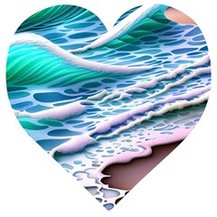 Shore Blue Ocean Waves Wooden Puzzle Heart by GardenOfOphir