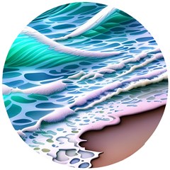 Shore Blue Ocean Waves Wooden Puzzle Round by GardenOfOphir