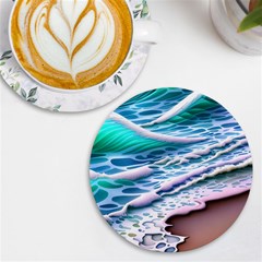 Shore Blue Ocean Waves Uv Print Round Tile Coaster by GardenOfOphir