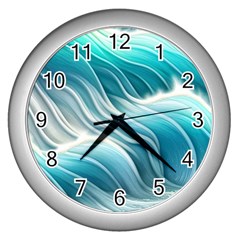 Pastel Blue Ocean Waves Iii Wall Clock (silver) by GardenOfOphir