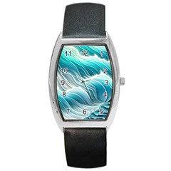 Pastel Blue Ocean Waves Iii Barrel Style Metal Watch by GardenOfOphir