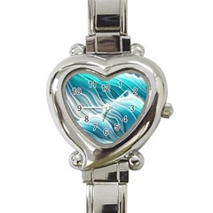 Pastel Blue Ocean Waves Iii Heart Italian Charm Watch by GardenOfOphir