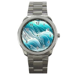 Pastel Blue Ocean Waves Iii Sport Metal Watch by GardenOfOphir