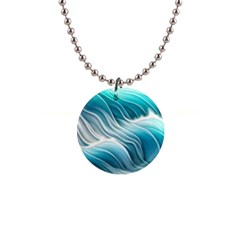 Pastel Blue Ocean Waves Iii 1  Button Necklace by GardenOfOphir