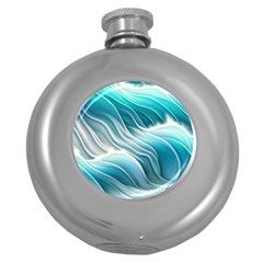 Pastel Blue Ocean Waves Iii Round Hip Flask (5 Oz) by GardenOfOphir