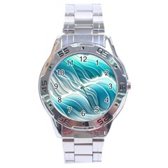 Pastel Blue Ocean Waves Iii Stainless Steel Analogue Watch by GardenOfOphir