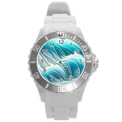 Pastel Blue Ocean Waves Iii Round Plastic Sport Watch (l) by GardenOfOphir