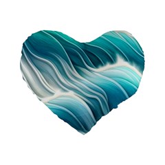 Pastel Blue Ocean Waves Iii Standard 16  Premium Heart Shape Cushions by GardenOfOphir