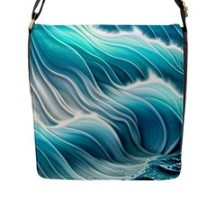 Pastel Blue Ocean Waves Iii Flap Closure Messenger Bag (l) by GardenOfOphir