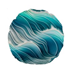 Pastel Blue Ocean Waves Iii Standard 15  Premium Flano Round Cushions by GardenOfOphir