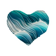 Pastel Blue Ocean Waves Iii Standard 16  Premium Flano Heart Shape Cushions by GardenOfOphir