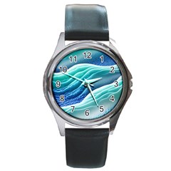 Pastel Beach Wave I Round Metal Watch by GardenOfOphir