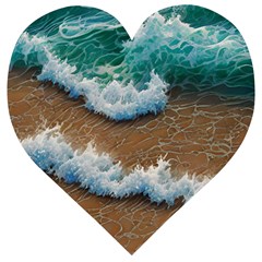 Abstract Waves Summertime On The Sea Wooden Puzzle Heart by GardenOfOphir