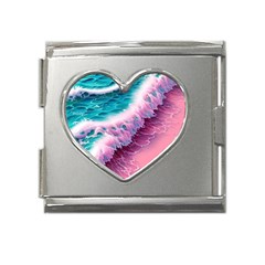 Summer Waves In Pink Ii Mega Link Heart Italian Charm (18mm)