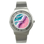 Summer Waves In Pink Ii Stainless Steel Watch Front