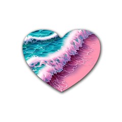 Summer Waves In Pink Ii Rubber Coaster (Heart)