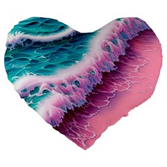 Summer Waves In Pink Ii Large 19  Premium Heart Shape Cushions