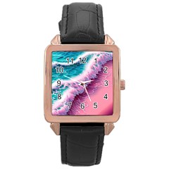 Summer Waves In Pink Ii Rose Gold Leather Watch 