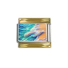 Waves At The Ocean s Edge Gold Trim Italian Charm (9mm) by GardenOfOphir